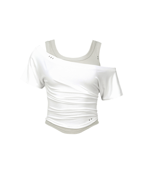 SECONDMONO（セカンドモノローグ）の「Layered Off-Shoulder Set [WHITE]_SEWTS021WHITE（Tシャツ/カットソー・レディース・その他・FREE）」の5枚目の写真