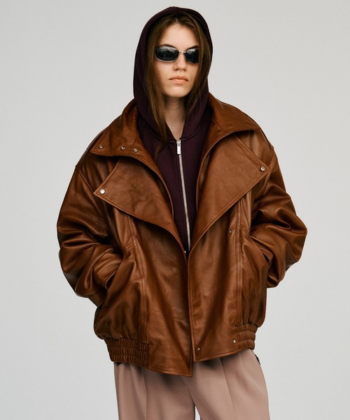 PRANK PROJECT(プランクプロジェクト)の「【2026Autumn Pre-Order】SHEEPレザーボンバージャケット / Sheep Leather Bomber Jacket(MA-1・レディース・ブラック/キャメル・38/36)」の12枚目の写真