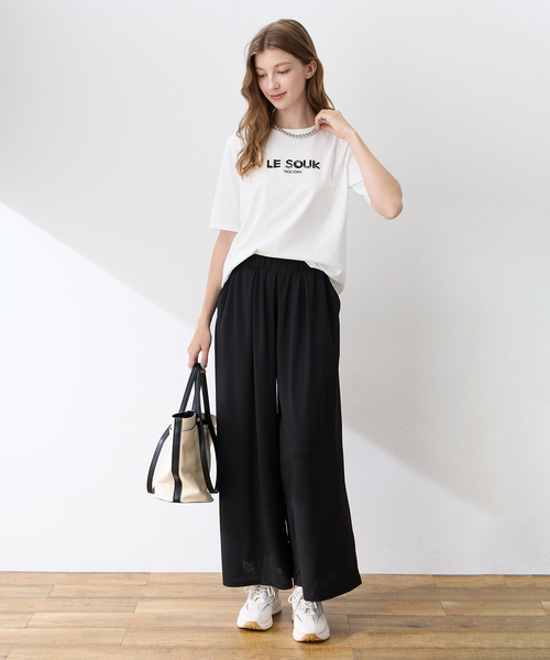LE SOUK HOLIDAY(ルスークホリデー)の「リネンライクストレッチワイドパンツ【接触冷感・UVカット・後ろウエストゴム】(その他パンツ・レディース・ブラック/ダークブラウン/オフホワイト/ブラウン・M/L)」の16枚目の写真