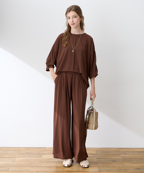 LE SOUK HOLIDAY(ルスークホリデー)の「リネンライクストレッチワイドパンツ【接触冷感・UVカット・後ろウエストゴム】(その他パンツ・レディース・ブラック/ダークブラウン/オフホワイト/ブラウン・M/L)」の19枚目の写真