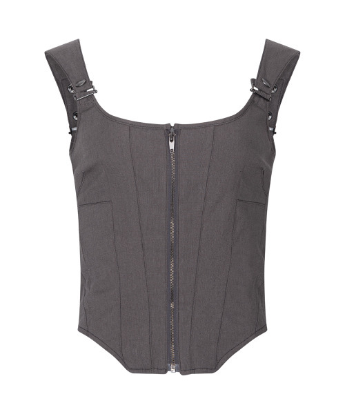 PLEASENOFOLLOW(プリーズノーフォロー)の「Niv Panel Zip-Up Sleeveless Top (Khaki Grey)(Tシャツ/カットソー・レディース・その他・SMALL/MEDIUM)」の2枚目の写真