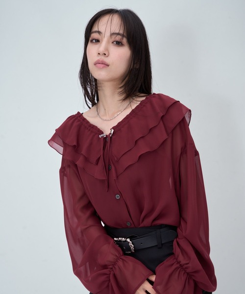 HARE（ハレ）の「フリルシアーシャツ（シャツ/ブラウス・レディース・ブラック/レッド・FREE）」の16枚目の写真