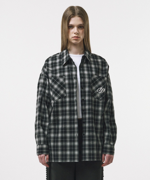 FOR THE WEATHER(フォーザウェザー)の「バックピンタックチェックシャツ(ブラック)(シャツ/ブラウス・レディース・その他・FREE)」の1枚目の写真
