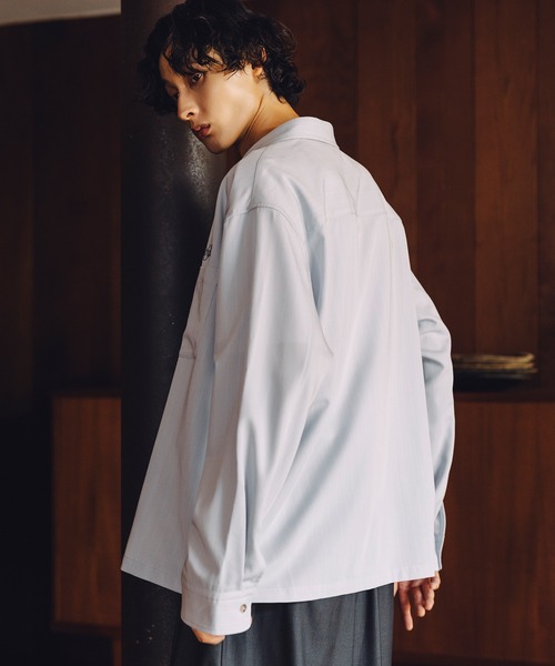 Bleme(ブレム)の「刺繍ロゴ ストライプ長袖シャツ(シャツ/ブラウス・メンズ・ネイビー/ライトブルー/オフホワイト・M/S/XL/L)」の15枚目の写真