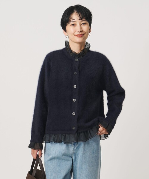 UNITED ARROWS（ユナイテッドアローズ）の「フォックスカシミヤ オーガンジー フリル カーディガン（カーディガン/ボレロ・レディース・ダークグレー/ライトブルー/ネイビー・FREE）」の3枚目の写真
