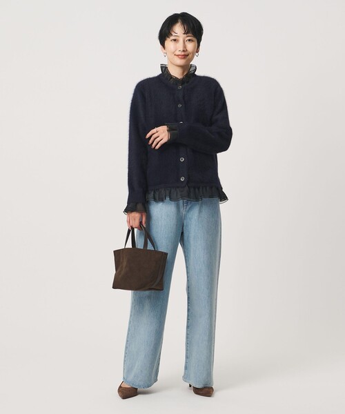 UNITED ARROWS（ユナイテッドアローズ）の「フォックスカシミヤ オーガンジー フリル カーディガン（カーディガン/ボレロ・レディース・ダークグレー/ライトブルー/ネイビー・FREE）」の4枚目の写真