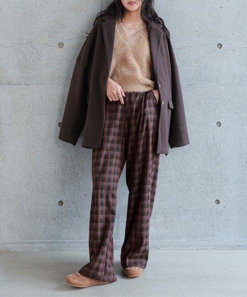KOBE LETTUCE(コウベレタス)の「チェック柄ワイドパンツ(その他パンツ・レディース・ボルドー/グレー/ブラウン・M)」の13枚目の写真