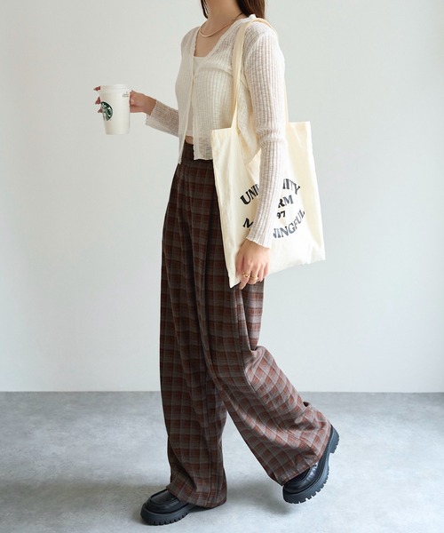 KOBE LETTUCE(コウベレタス)の「チェック柄ワイドパンツ(その他パンツ・レディース・ボルドー/グレー/ブラウン・M)」の8枚目の写真