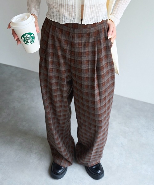 KOBE LETTUCE(コウベレタス)の「チェック柄ワイドパンツ(その他パンツ・レディース・ボルドー/グレー/ブラウン・M)」の9枚目の写真