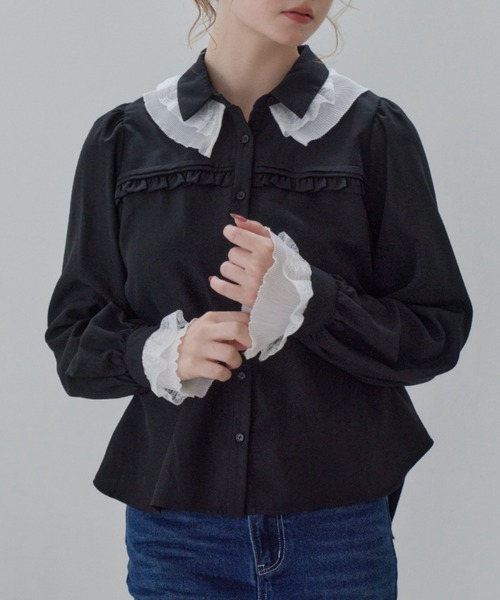 pleats frill classical blouse / プリーツフリルブラウス（シャツ