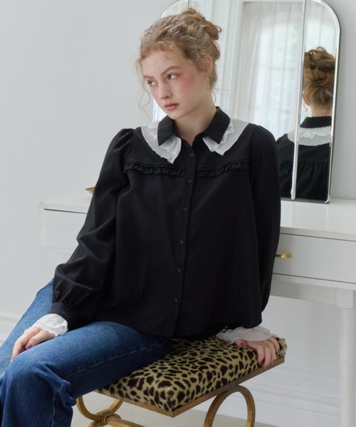 idem(イデム)の「pleats frill classical blouse / プリーツフリルブラウス(シャツ/ブラウス・レディース・ブラック/ホワイト・FREE)」の4枚目の写真