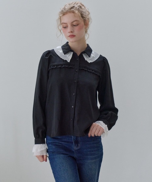 idem(イデム)の「pleats frill classical blouse / プリーツフリルブラウス(シャツ/ブラウス・レディース・ブラック/ホワイト・FREE)」の21枚目の写真