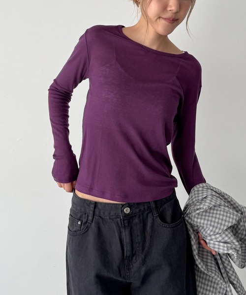 CANAL JEAN(キャナルジーン)の「SLEEK テンセルシアーロンT(Tシャツ/カットソー・レディース・オフホワイト/パープル/ブラウン・ONE SIZE)」の3枚目の写真