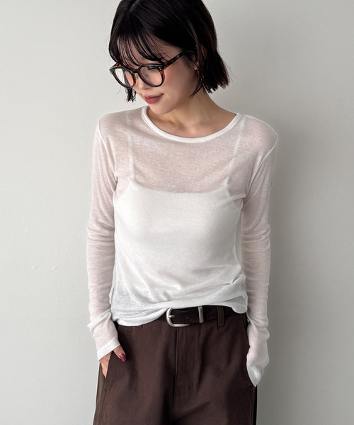 CANAL JEAN(キャナルジーン)の「SLEEK テンセルシアーロンT(Tシャツ/カットソー・レディース・オフホワイト/パープル/ブラウン・ONE SIZE)」の2枚目の写真