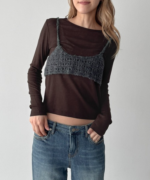 CANAL JEAN(キャナルジーン)の「SLEEK テンセルシアーロンT(Tシャツ/カットソー・レディース・オフホワイト/パープル/ブラウン・ONE SIZE)」の9枚目の写真