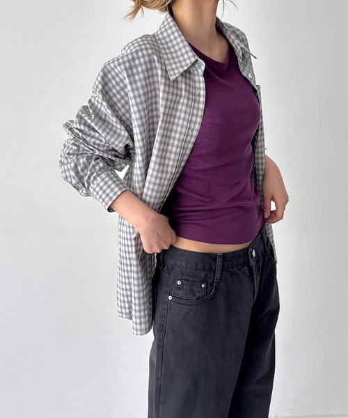CANAL JEAN(キャナルジーン)の「SLEEK テンセルシアーロンT(Tシャツ/カットソー・レディース・オフホワイト/パープル/ブラウン・ONE SIZE)」の21枚目の写真