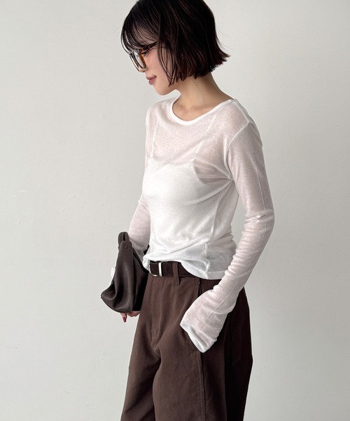 CANAL JEAN(キャナルジーン)の「SLEEK テンセルシアーロンT(Tシャツ/カットソー・レディース・オフホワイト/パープル/ブラウン・ONE SIZE)」の13枚目の写真