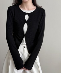 26AW/フェイクレイヤード カットアウトデザイン長袖トップス