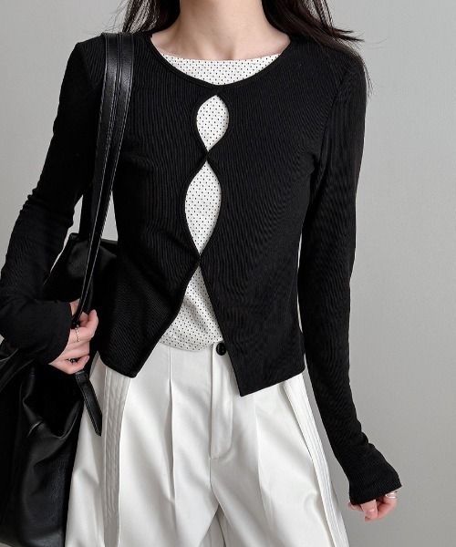 CHUN CHUN NOTES(チュンチュンノーツ)の「26AW/フェイクレイヤード カットアウトデザイン長袖トップス(Tシャツ/カットソー・レディース・パープル/ブラック・M)」の8枚目の写真