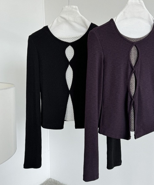 CHUN CHUN NOTES(チュンチュンノーツ)の「26AW/フェイクレイヤード カットアウトデザイン長袖トップス(Tシャツ/カットソー・レディース・パープル/ブラック・M)」の16枚目の写真