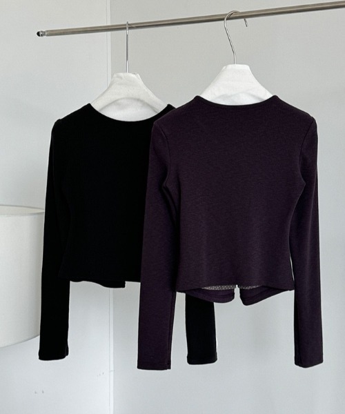 CHUN CHUN NOTES(チュンチュンノーツ)の「26AW/フェイクレイヤード カットアウトデザイン長袖トップス(Tシャツ/カットソー・レディース・パープル/ブラック・M)」の19枚目の写真