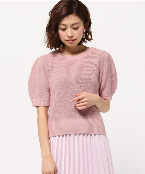 31 Sons de mode（トランテアン　ソン　ドゥ　モード）の「畦バックボタンショートプルオーバー（ニット/セーター・レディース・オフホワイト/カーキ/サックスブルー/ピンク・36）」の4枚目の写真