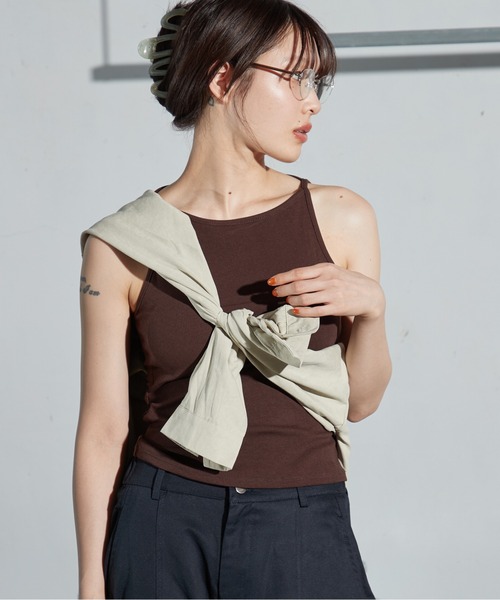 OFROOM(オフルーム)の「Cup-in Rib Cami|カップインリブキャミ(キャミソール・レディース・グレー/ブラック/ブラウン/ホワイト/オレンジ・FREE)」の10枚目の写真