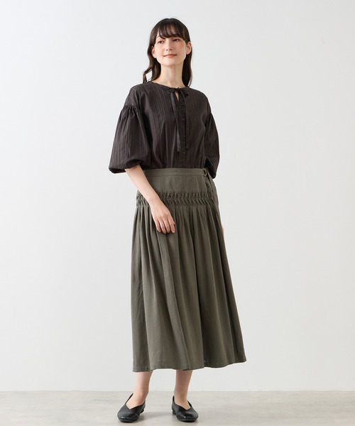LOGEMENT DE CLAIRE（ロジュモンドクレール）の「【LOURMARIN】パフスリーブストライプブラウス（シャツ/ブラウス・レディース・ブラウン/ネイビー/スミクロ・FREE）」の5枚目の写真