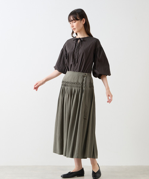 LOGEMENT DE CLAIRE（ロジュモンドクレール）の「【LOURMARIN】パフスリーブストライプブラウス（シャツ/ブラウス・レディース・ブラウン/ネイビー/スミクロ・FREE）」の6枚目の写真