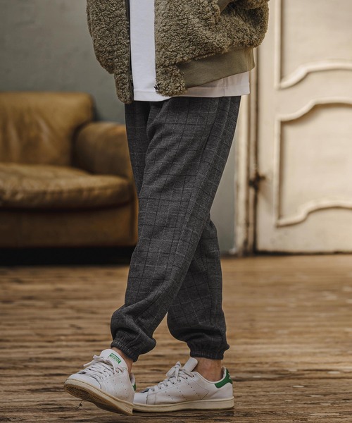 CAMBIO(カンビオ)の「mp15405- Wool Blend Bonded Check Jogger Pants チェックジョガーパンツ(A76226cmb)(その他パンツ・メンズ・グレー/チャコール/ブラウン/ダークネイビー・L/M/S)」の1枚目の写真
