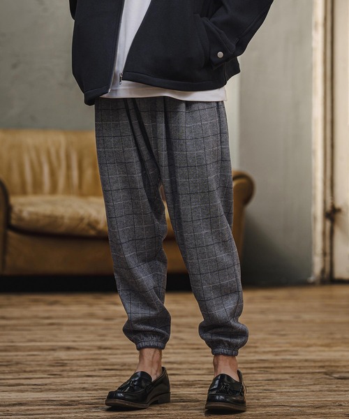 CAMBIO(カンビオ)の「mp15405- Wool Blend Bonded Check Jogger Pants チェックジョガーパンツ(A76226cmb)(その他パンツ・メンズ・グレー/チャコール/ブラウン/ダークネイビー・L/M/S)」の4枚目の写真