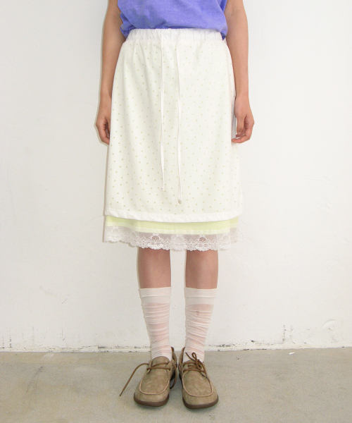 RONRON(ロンロン)の「DOT LAYERED LACE HEM SKIRT WHITE(スカート・レディース・その他・FREE)」の1枚目の写真
