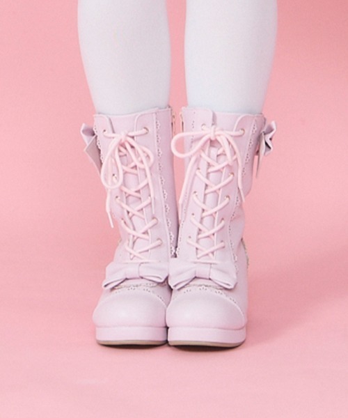Chalmiere(シャルミエール)の「リボンミドルブーツ(ブーツ・レディース・ホワイト/ブラウン/ピンク・MEDIUM/LARGE)」の3枚目の写真