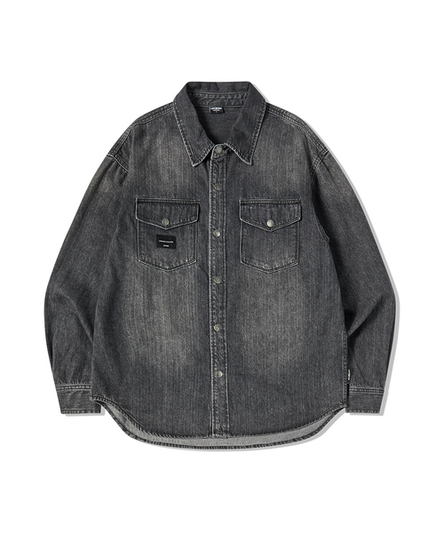 LIFE WORK(ライフワーク)の「ブラシウォッシュドデニム長袖シャツ(シャツ/ブラウス・レディース・ブラック・LARGE)」の1枚目の写真