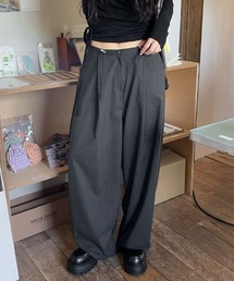 ドローコード付きストライプワイドスラックス