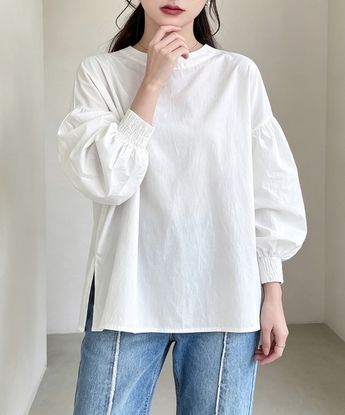 ONEP STAR(ワンピスター)の「前後2WAYスタンドカラー長袖シャツブラウス(シャツ/ブラウス・レディース・ライトブラウン/ホワイト/グレー/ブラック・FREE)」の1枚目の写真