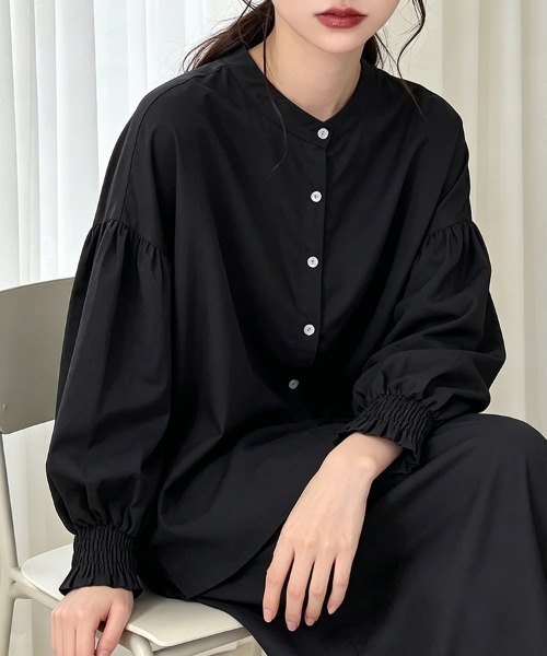 ONEP STAR(ワンピスター)の「前後2WAYスタンドカラー長袖シャツブラウス(シャツ/ブラウス・レディース・ライトブラウン/ホワイト/グレー/ブラック・FREE)」の5枚目の写真