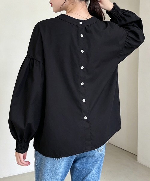ONEP STAR(ワンピスター)の「前後2WAYスタンドカラー長袖シャツブラウス(シャツ/ブラウス・レディース・ライトブラウン/ホワイト/グレー/ブラック・FREE)」の9枚目の写真