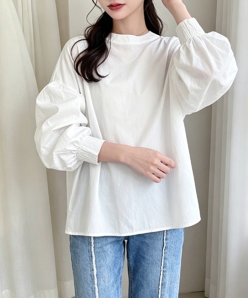 ONEP STAR(ワンピスター)の「前後2WAYスタンドカラー長袖シャツブラウス(シャツ/ブラウス・レディース・ライトブラウン/ホワイト/グレー/ブラック・FREE)」の12枚目の写真