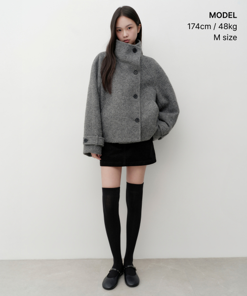 MUSINSA STANDARD WOMAN（ムシンサスタンダードウーマン）の「ウィメンズメロウウールブレンドパーネルネックショートコート[ミディアムグレー]（チェスターコート・レディース・その他・LARGE/MEDIUM/SMALL/X-SMALL）」の5枚目の写真