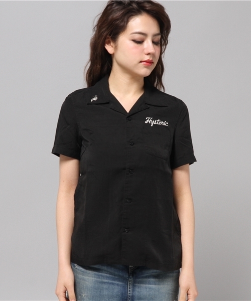 HYSTERIC GLAMOUR（ヒステリックグラマー）の「WITCHCRAFT ROCK刺繍 半袖ボーリングSH（シャツ/ブラウス・レディース・ホワイト/レッド系その他/ブラック・MEDIUM/SMALL）」の4枚目の写真