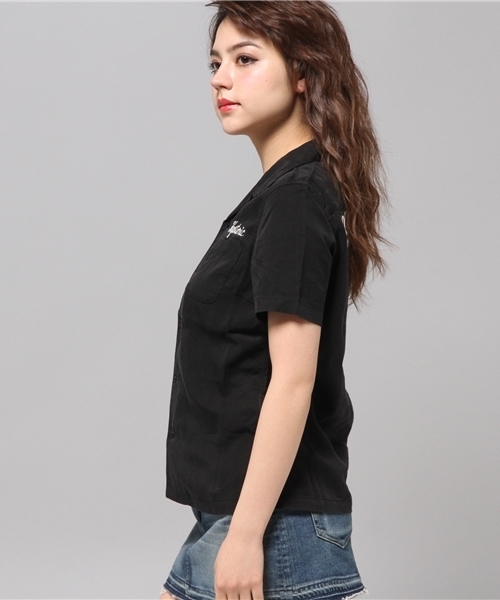 HYSTERIC GLAMOUR（ヒステリックグラマー）の「WITCHCRAFT ROCK刺繍 半袖ボーリングSH（シャツ/ブラウス・レディース・ホワイト/レッド系その他/ブラック・MEDIUM/SMALL）」の5枚目の写真