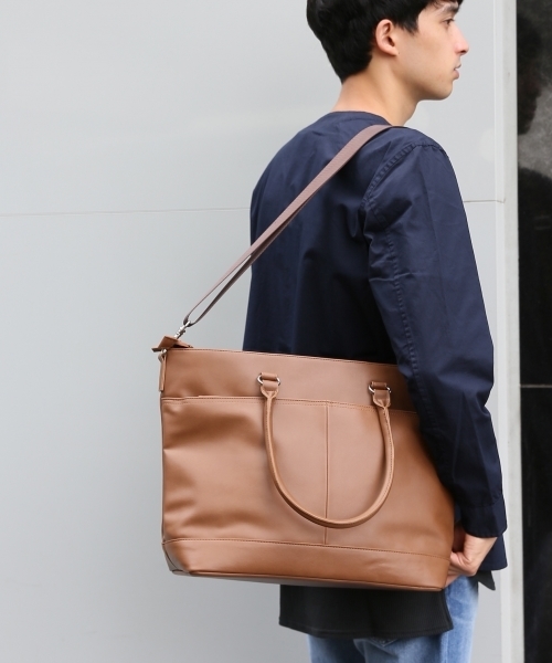 RAGEBLUE（レイジブルー）の「＜2WAY仕様＞フェイクレザートートバッグ/731555（トートバッグ・メンズ・キャメル/ダークブラウン/ブラック・FREE）」の3枚目の写真