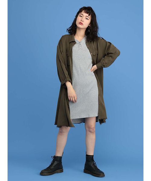 jouetie（ジュエティ）の「ミリタリーシャツワンピース（ワンピース・レディース・ブラック/ベージュ/カーキ・MEDIUM）」の10枚目の写真