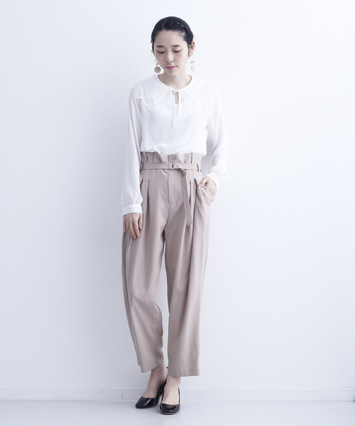 merlot plus(メルロープリュス)の「パンチングオーガンジー襟付きブラウス6490(シャツ/ブラウス・レディース・ミント/ブラック/アイボリー・FREE)」の13枚目の写真