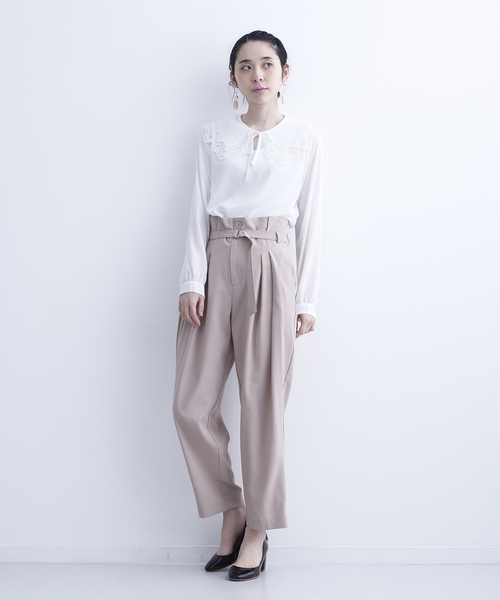 merlot plus(メルロープリュス)の「パンチングオーガンジー襟付きブラウス6490(シャツ/ブラウス・レディース・ミント/ブラック/アイボリー・FREE)」の6枚目の写真