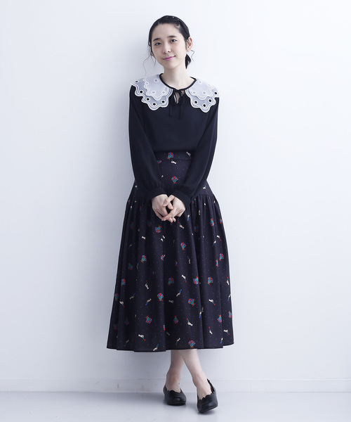 merlot plus(メルロープリュス)の「パンチングオーガンジー襟付きブラウス6490(シャツ/ブラウス・レディース・ミント/ブラック/アイボリー・FREE)」の7枚目の写真