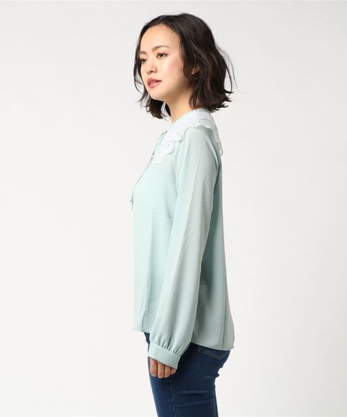 merlot plus(メルロープリュス)の「パンチングオーガンジー襟付きブラウス6490(シャツ/ブラウス・レディース・ミント/ブラック/アイボリー・FREE)」の11枚目の写真