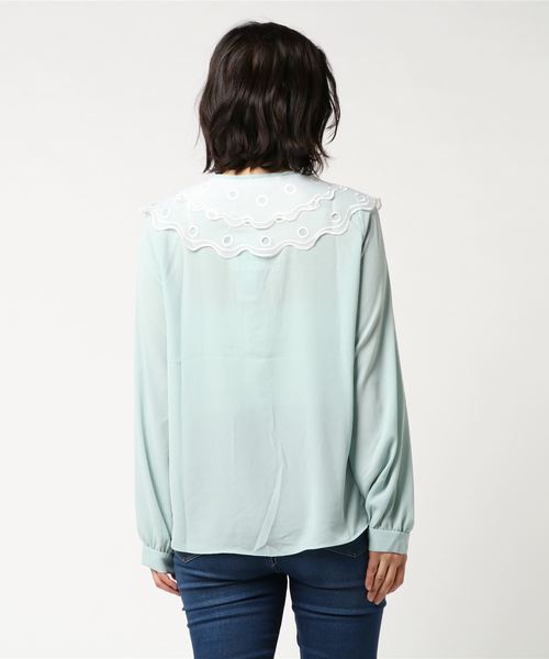 merlot plus(メルロープリュス)の「パンチングオーガンジー襟付きブラウス6490(シャツ/ブラウス・レディース・ミント/ブラック/アイボリー・FREE)」の9枚目の写真