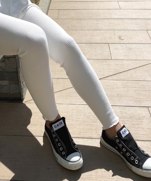 meJane（ミージェーン）の「裾メローリブテレコレギンス（レギンス/スパッツ・レディース・チャコールグレー/ブラック/ベージュ/オフホワイト/グレー/モカ・150-160cm/150-155cm/160-165cm/170-175cm）」の15枚目の写真